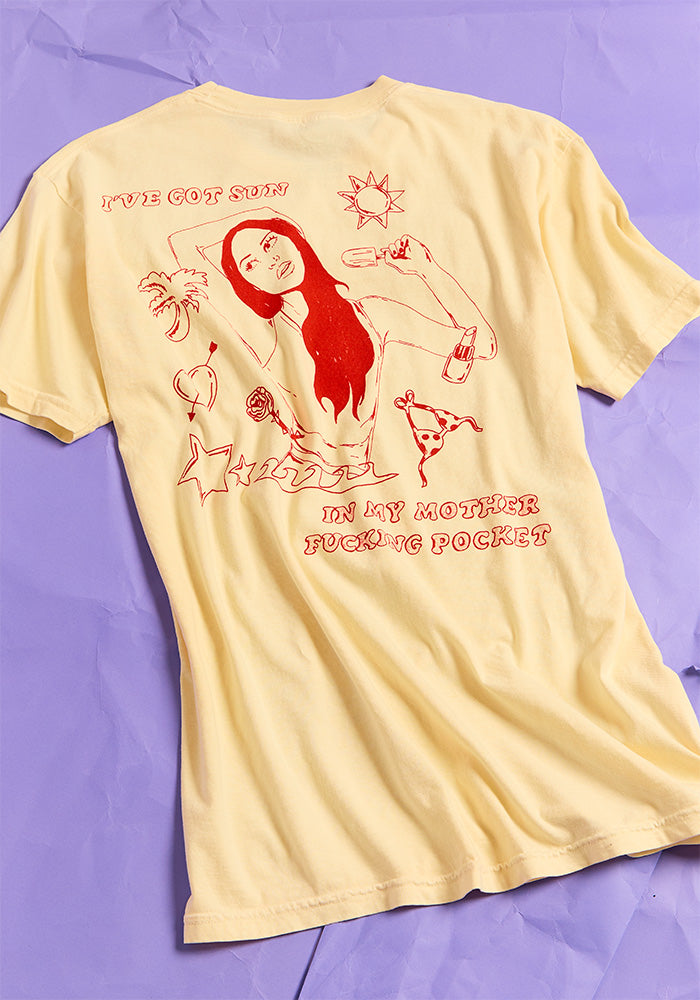 ivory oversized sun in my mother fucking pocket t-shirt