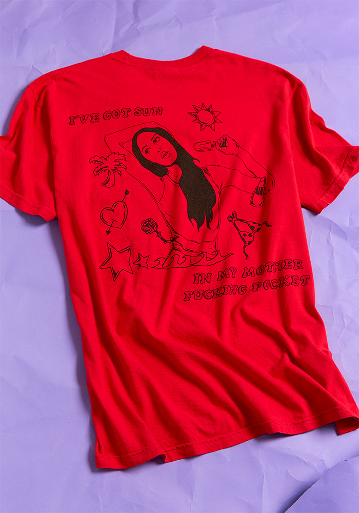 oversized sun in my mother fucking pocket t-shirt in red