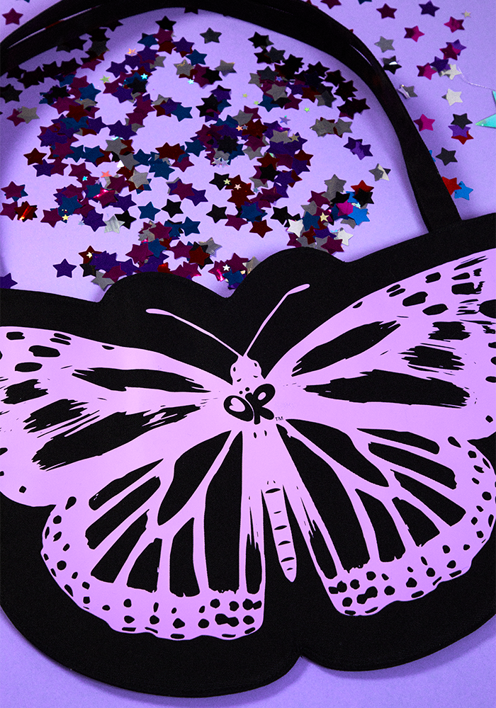 butterfly tote in black detail