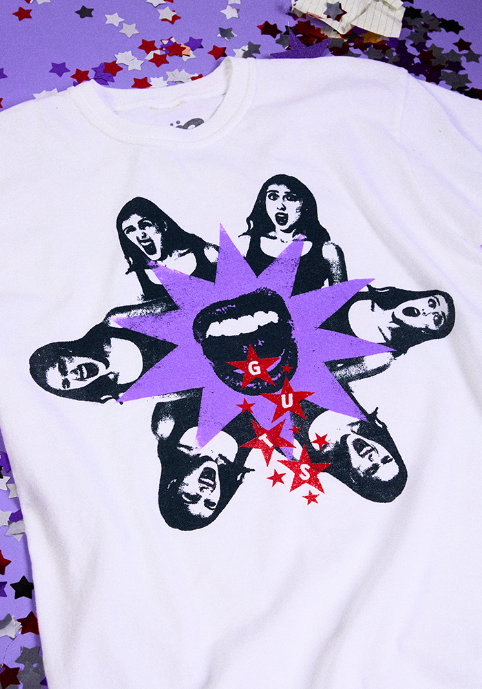 GUTS dateback t-shirt in white front detail