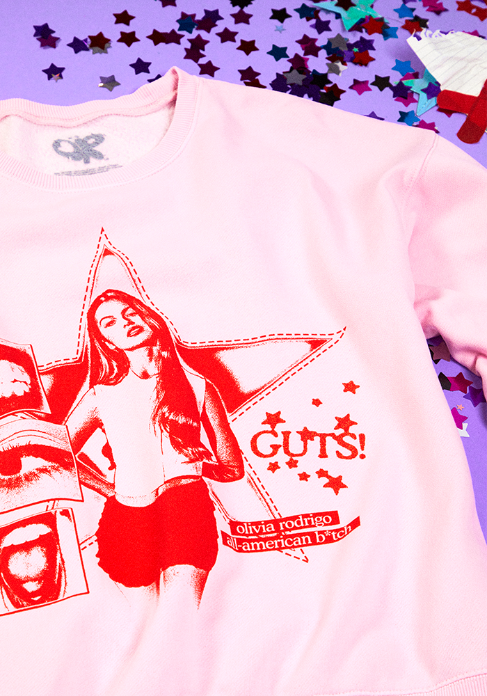 GUTS world tour crewneck pullover in pink detail